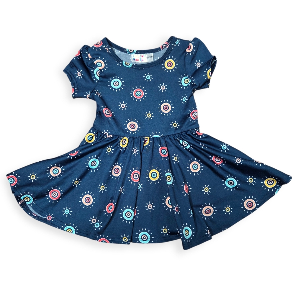 Dot Dot Smile Navy Celestial Sun Print Fit & Flare Dress - 6/12M